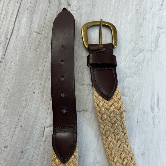 Brown Braided Rope Leather Gold Buckle Belt 37" - Picture 6 of 7